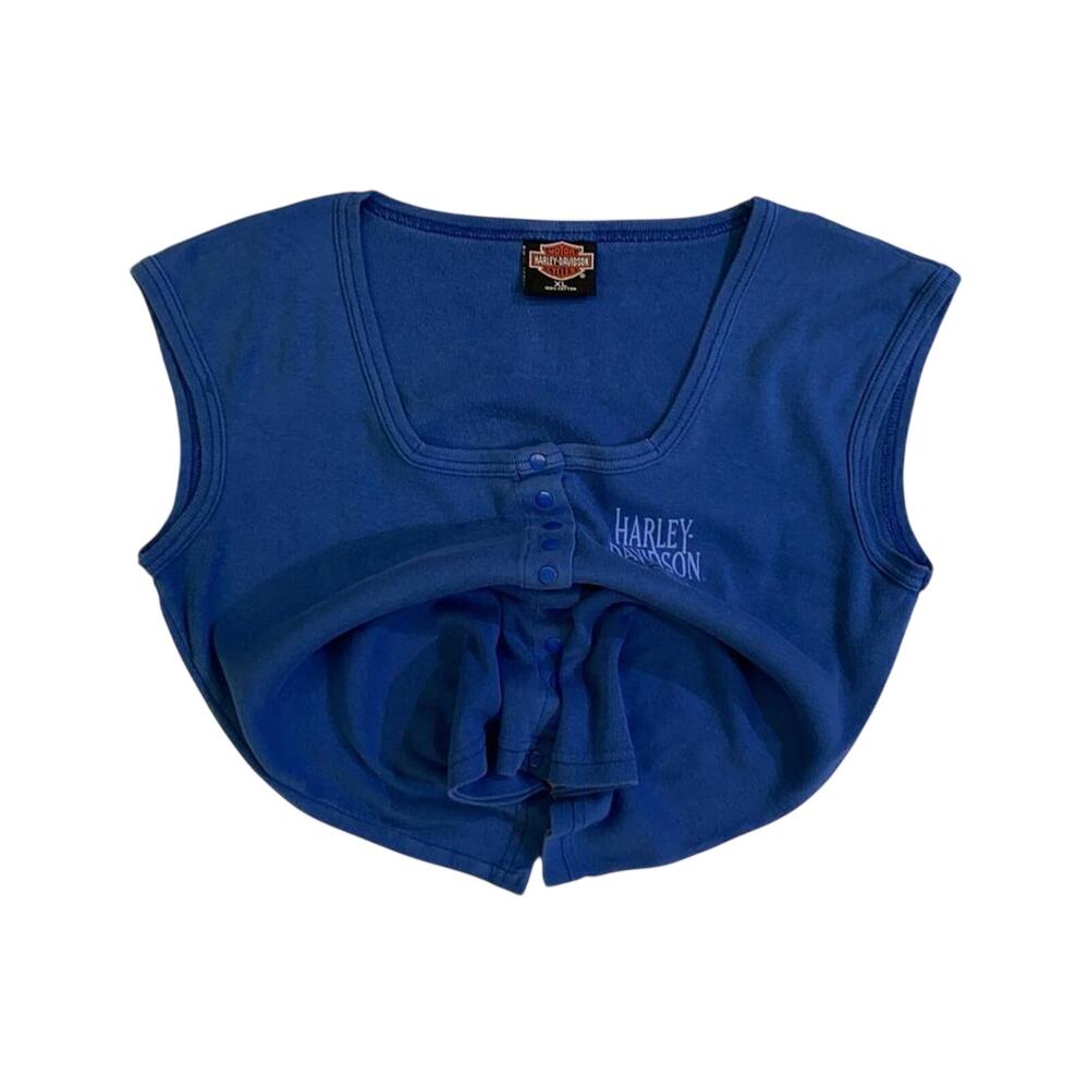Harley Davidson Women's Sleeveless Henley T Shirt Blue XL